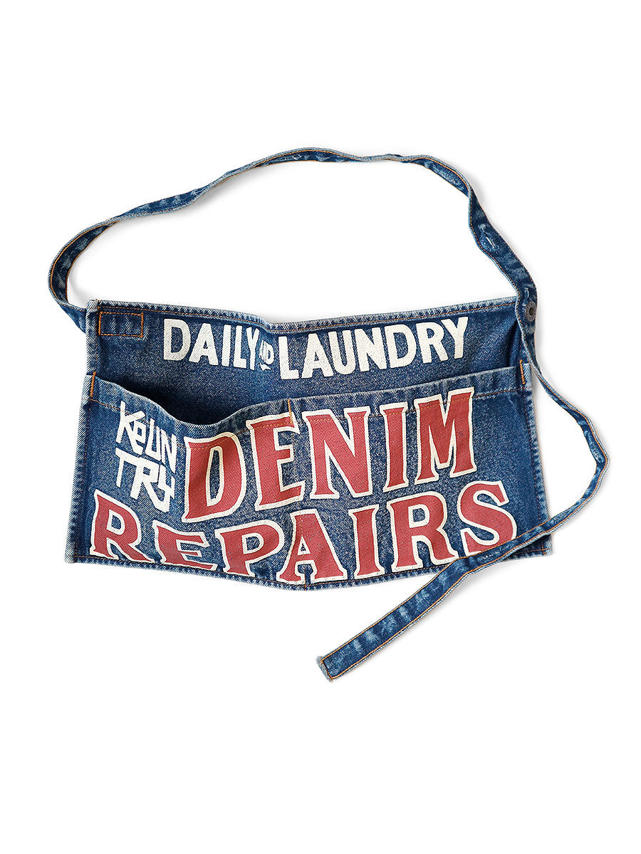 Kapital 13oz Denim Damaged Short Apron (DENIM REPAIRS Print)