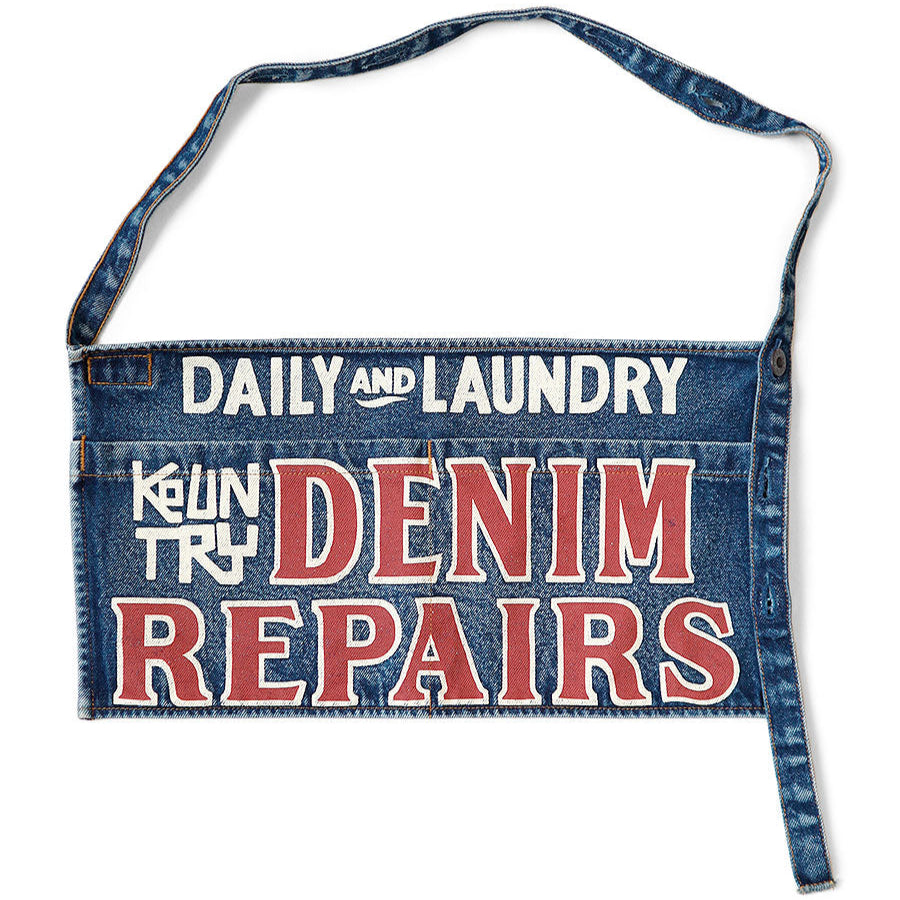 Kapital 13oz Denim Damaged Short Apron (DENIM REPAIRS Print)