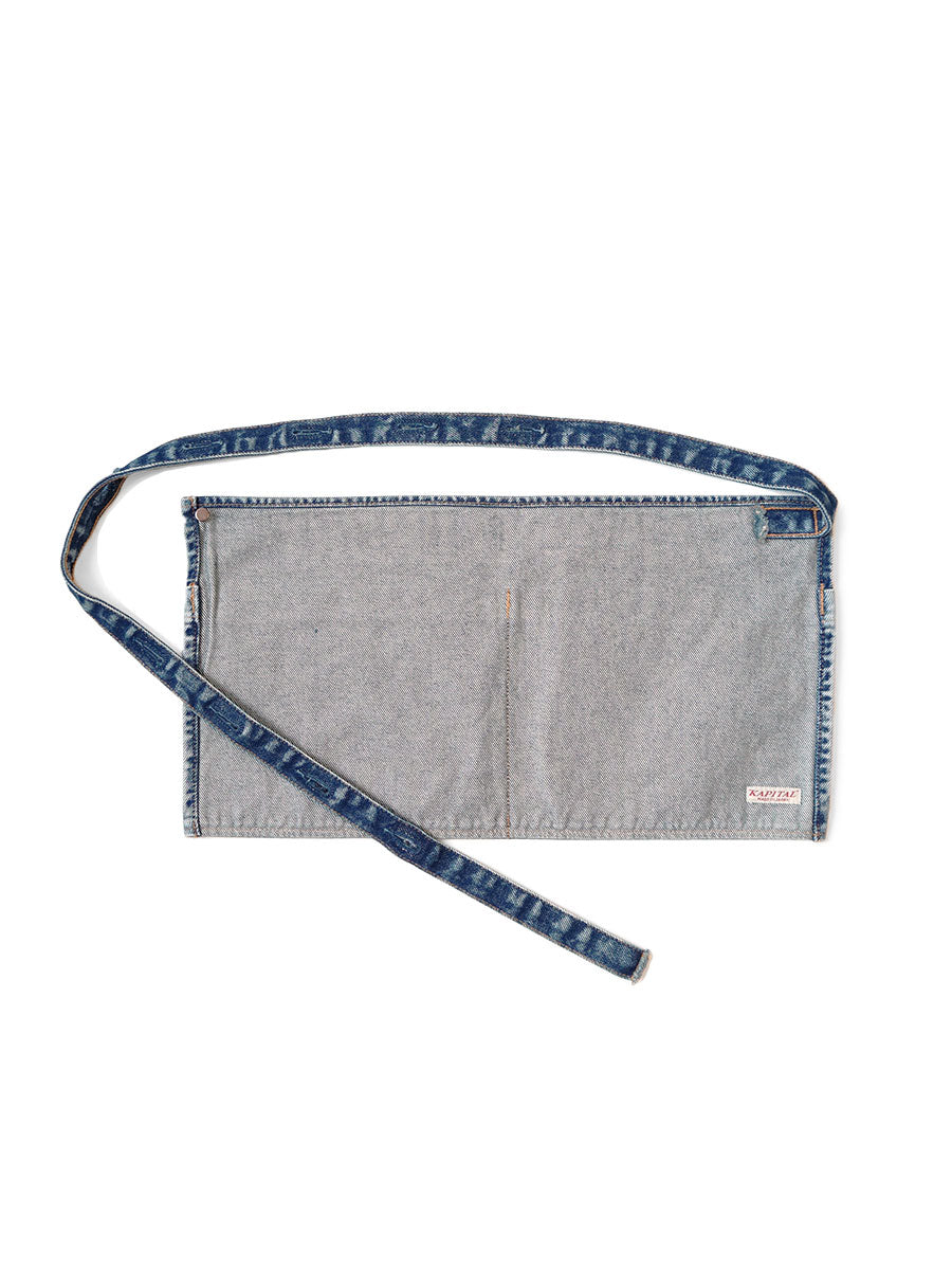 Kapital 13oz Denim Damaged Short Apron (DENIM REPAIRS Print)