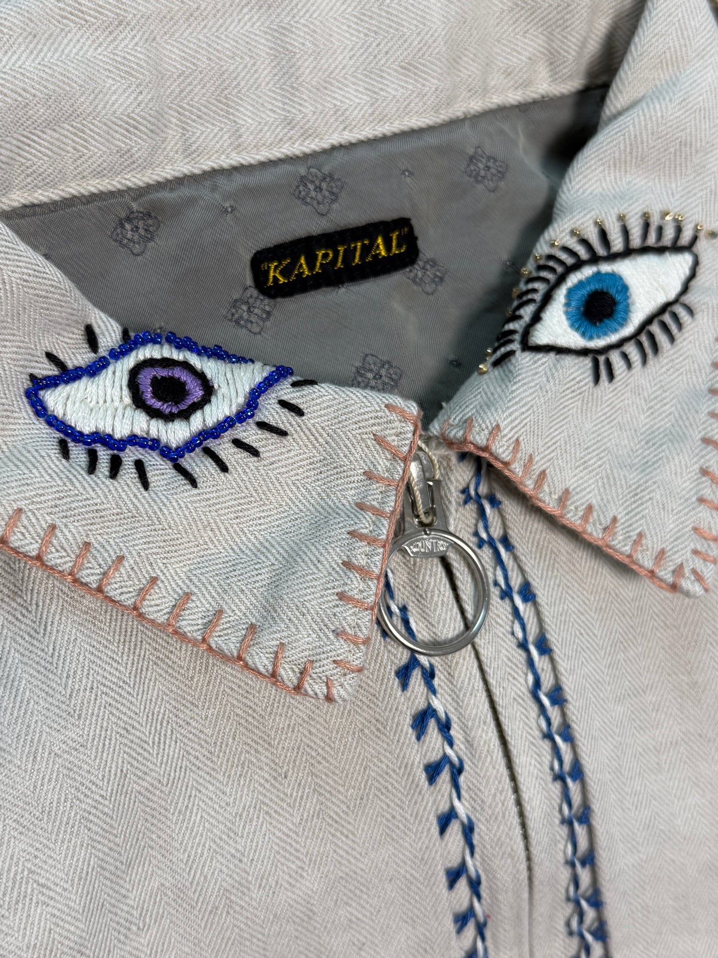 Kapital Linen Herringbone Drizzler Jacket (Speakeasy Embroidery)