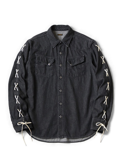 Kapital 8oz Black Denim Lace-Up Western Shirt