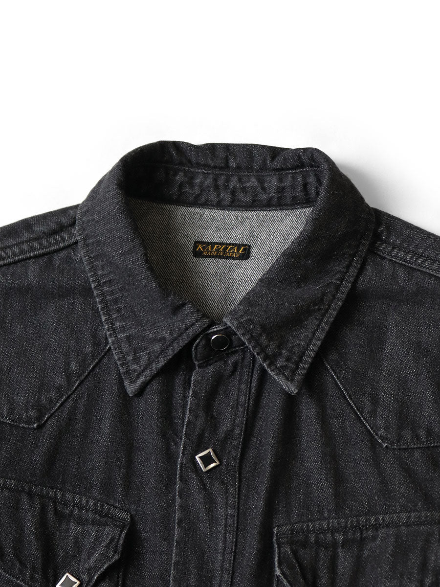 Kapital 8oz Black Denim Lace-Up Western Shirt