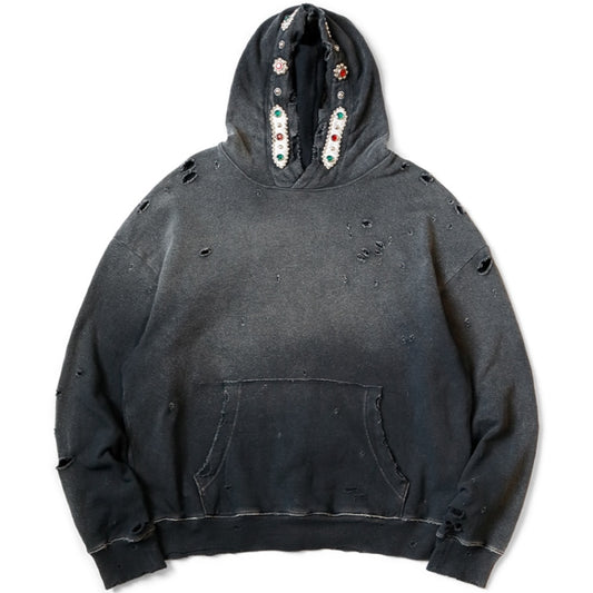 Kapital Thriller Damaged Fleece Hooded Sweatshirt (Studs Remake)