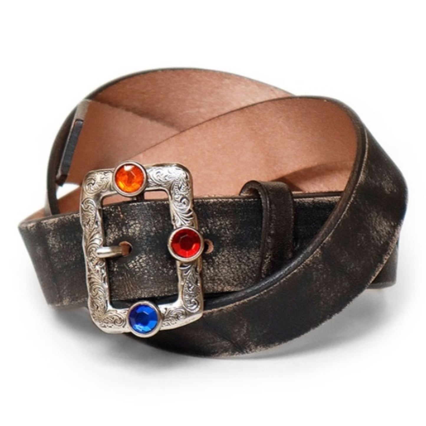 Kapital Oiled Leather Studded Disco Buckle Belt