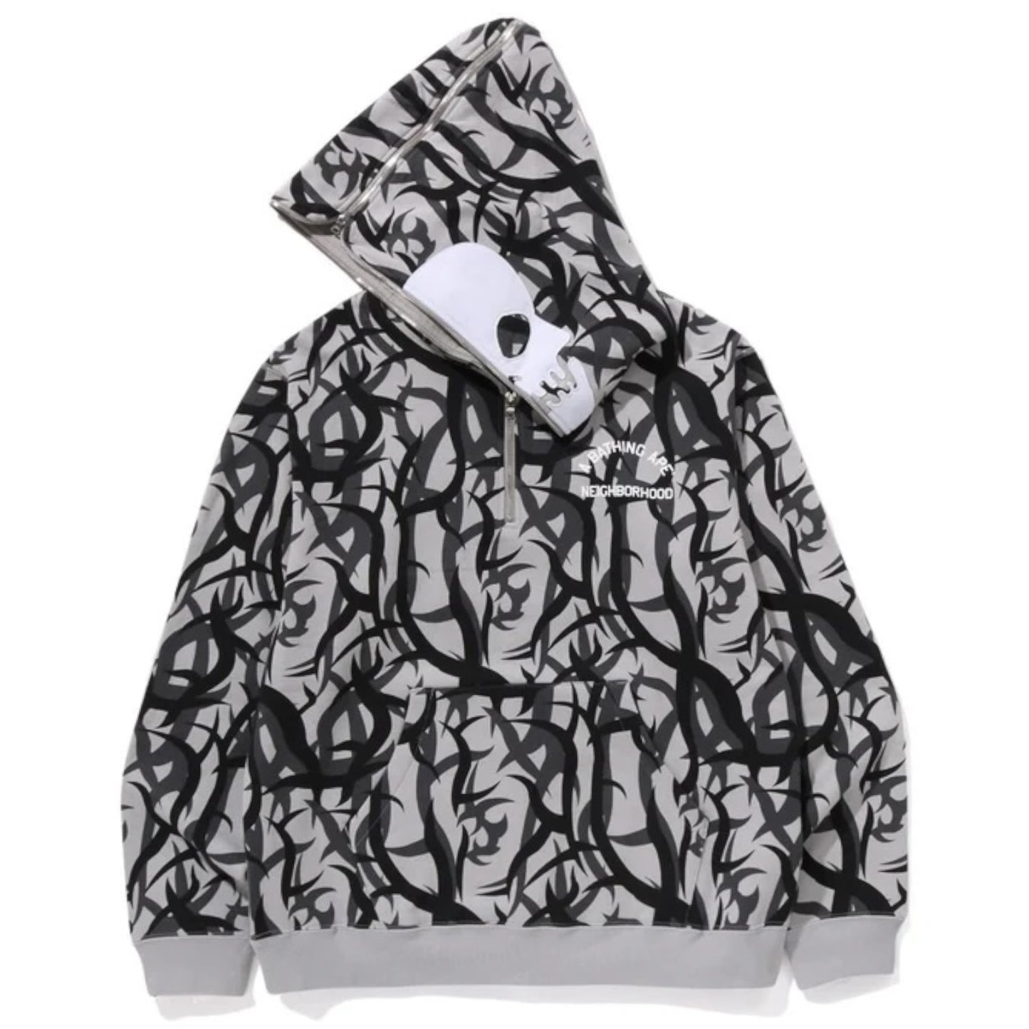 BAPE X NBHD Tribal Camo Two Face Half Zip Pullover Hoodie