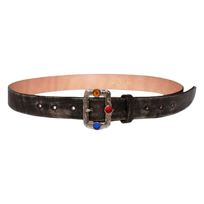 Kapital Oiled Leather Studded Disco Buckle Belt