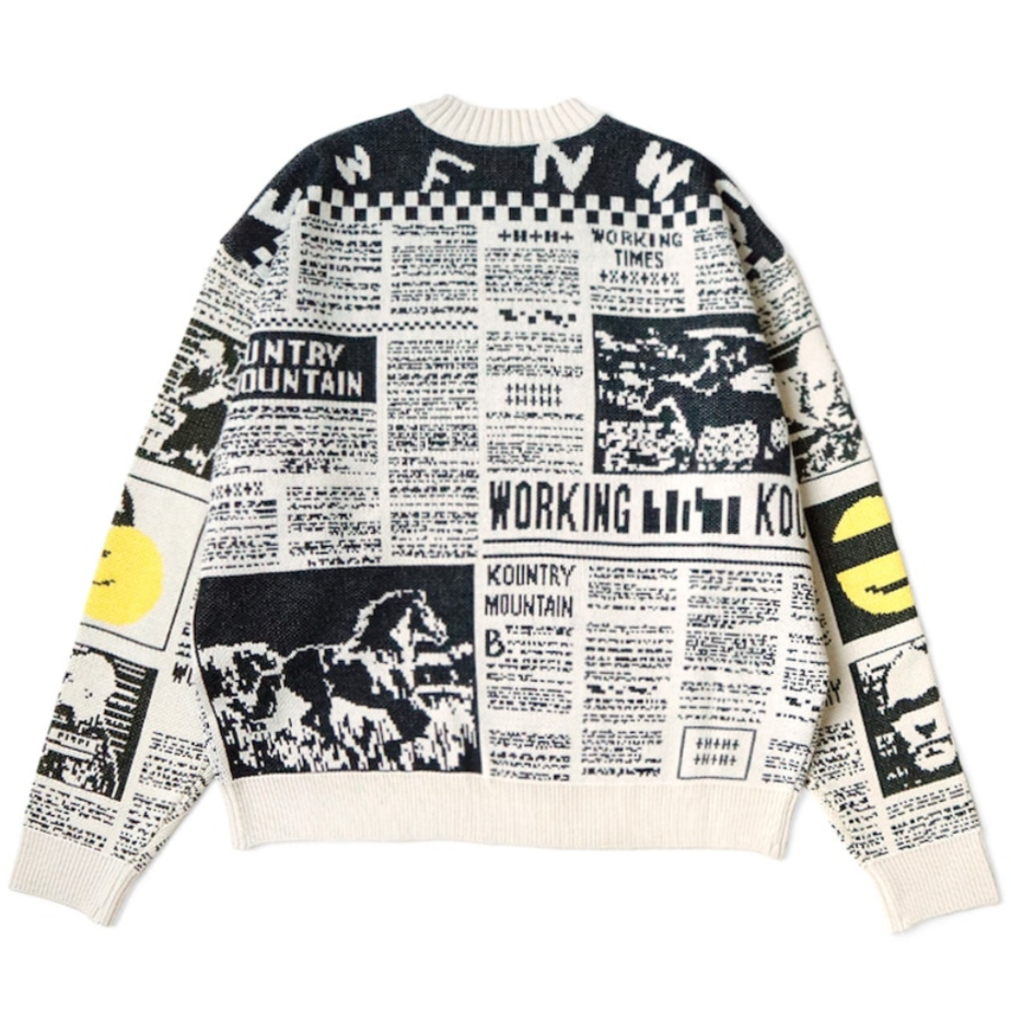 Kapital 8G Knit Newspaper Pattern Crew Sweater (Kountry News)