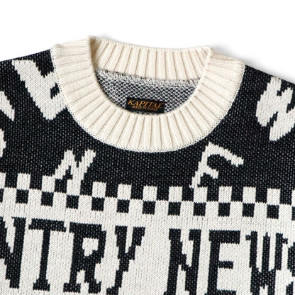 Kapital 8G Knit Newspaper Pattern Crew Sweater (Kountry News)