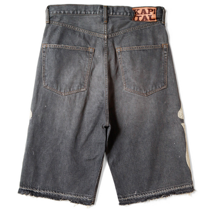 Kapital 14oz Black Denim 5P Short Pants (Bone Embroidery)