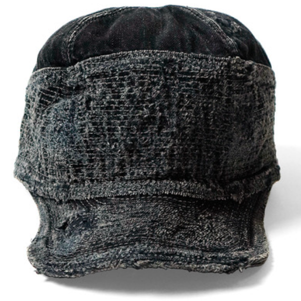 Kapital 11.5oz Black x Black Denim Old Man And The Sea Cap (Crash Remake)