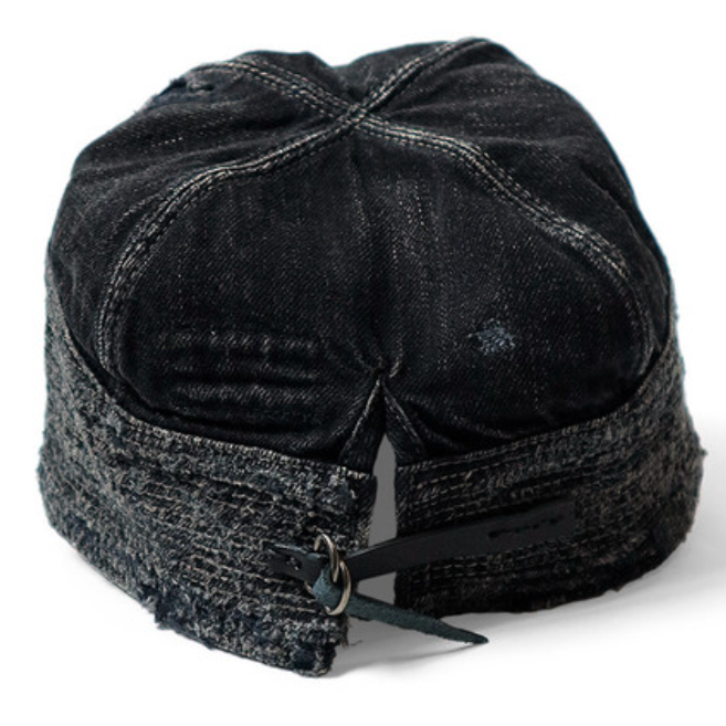 Kapital 11.5oz Black x Black Denim Old Man And The Sea Cap (Crash Remake)