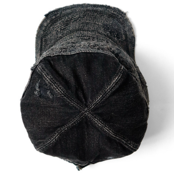 Kapital 11.5oz Black x Black Denim Old Man And The Sea Cap (Crash Remake)