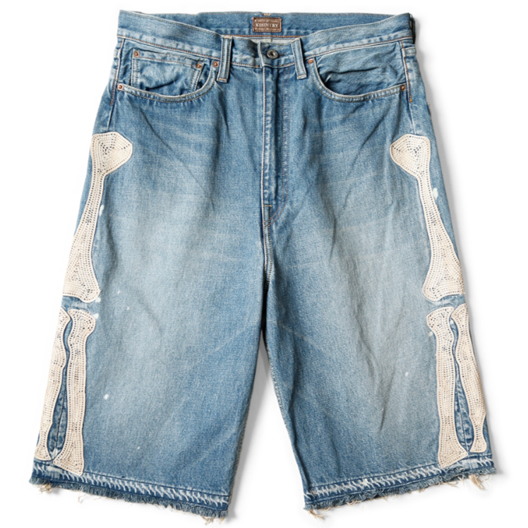 Kapital 14oz Denim 5P Short Pants (Bone Embroidery)