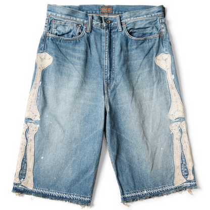 Kapital 14oz Denim 5P Short Pants (Bone Embroidery)