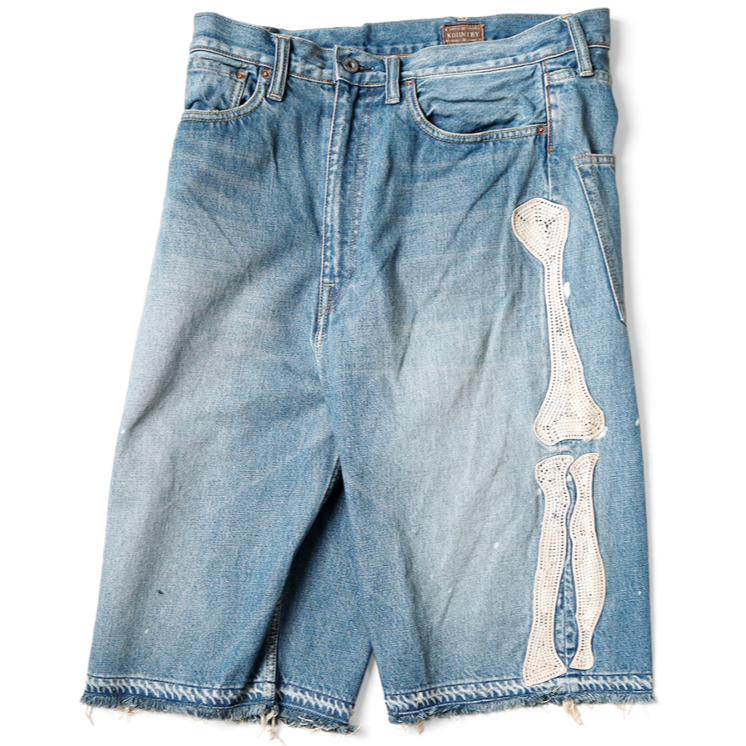 Kapital 14oz Denim 5P Short Pants (Bone Embroidery)