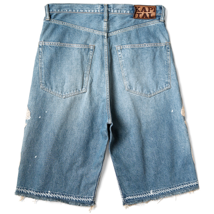 Kapital 14oz Denim 5P Short Pants (Bone Embroidery)