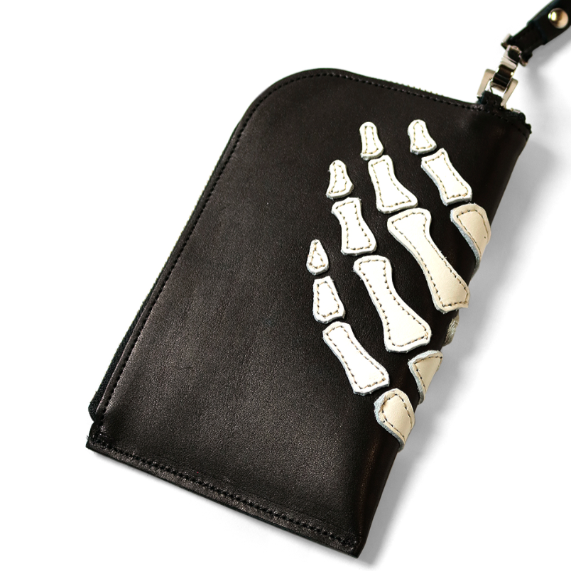 Kapital Leather Thumbs Up Bone Hand Zip Neck Bag