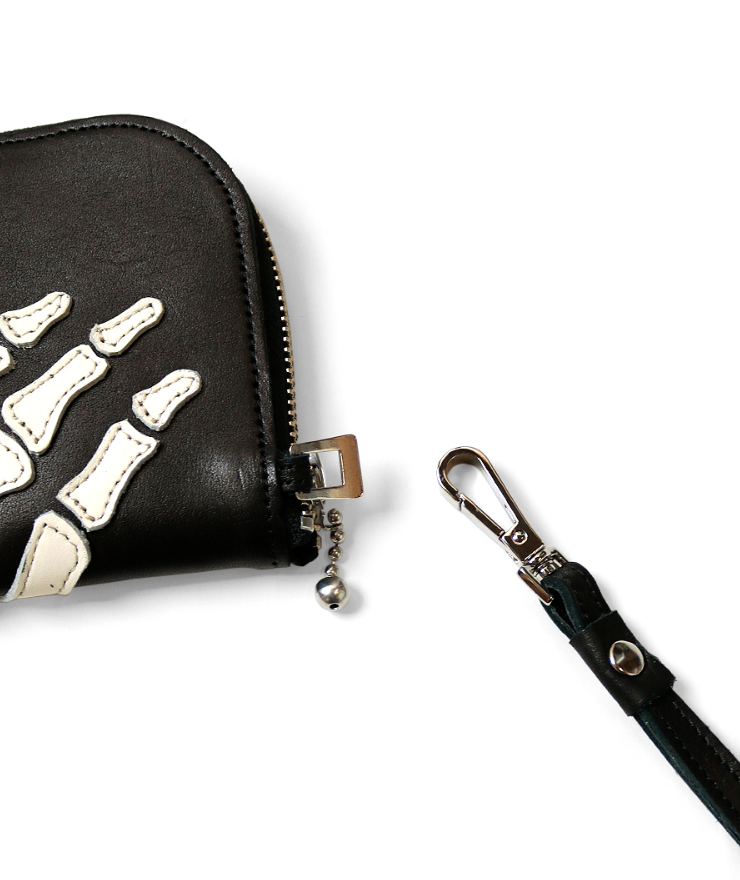 Kapital Leather Thumbs Up Bone Hand Zip Neck Bag