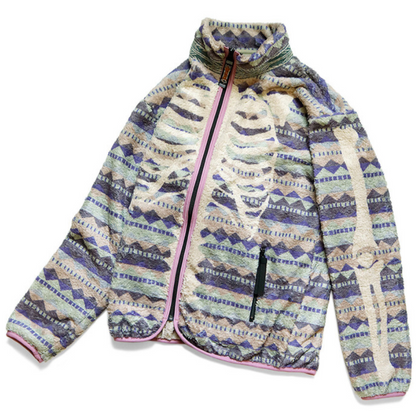 Kapital Ashland Stripe & Bone Pattern Fleece Zip Blouson