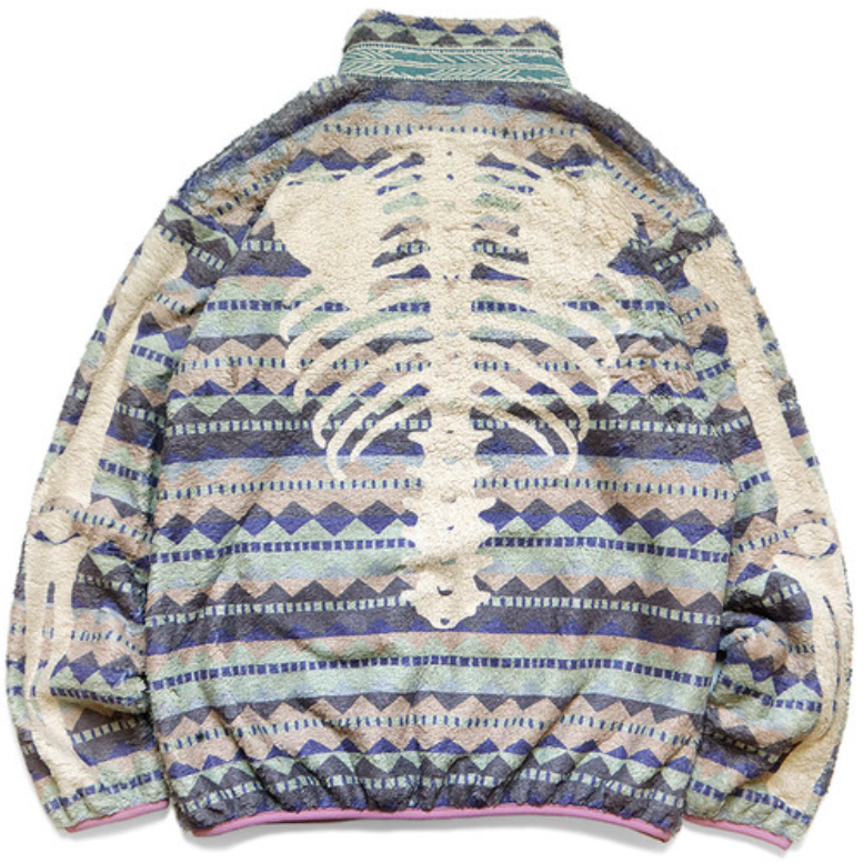 Kapital Ashland Stripe & Bone Pattern Fleece Zip Blouson