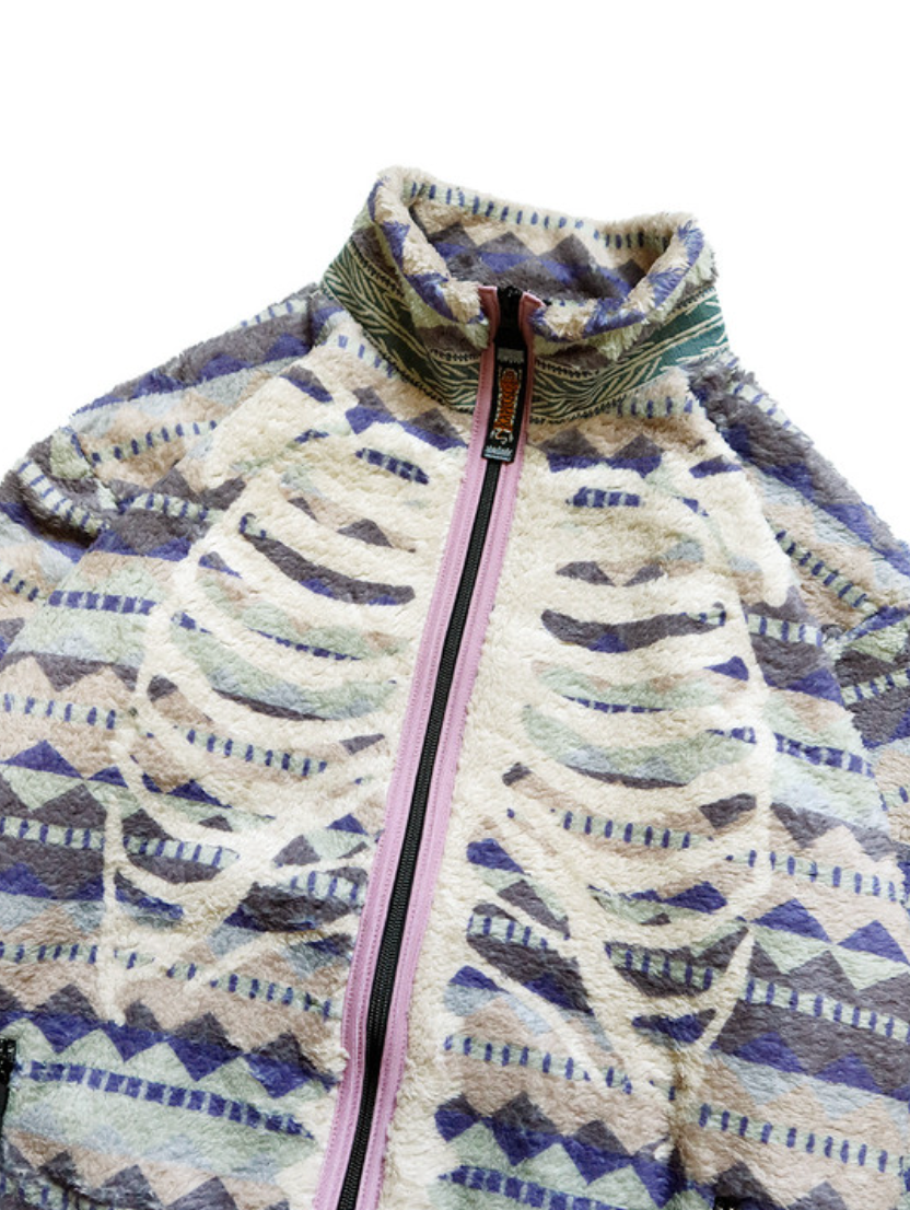 Kapital Ashland Stripe & Bone Pattern Fleece Zip Blouson