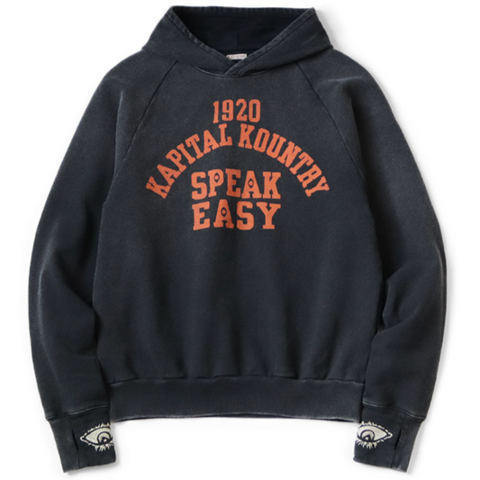 Kapital Raglan Hooded Fleece Sweatshirt (Speakeasy College Print)