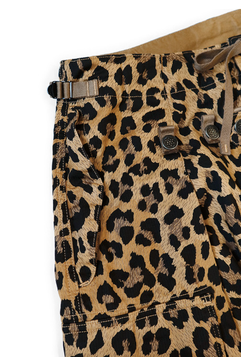 Kapital Cotton Herringbone Leopard Print Jumbo Cargo Pants