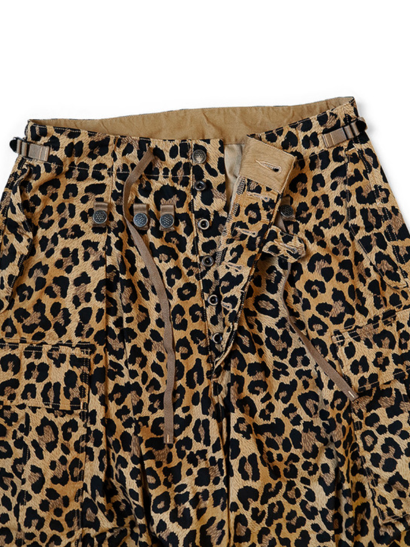 Kapital Cotton Herringbone Leopard Print Jumbo Cargo Pants