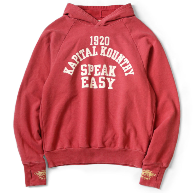 Kapital Raglan Hooded Fleece Sweatshirt (Speakeasy College Print)