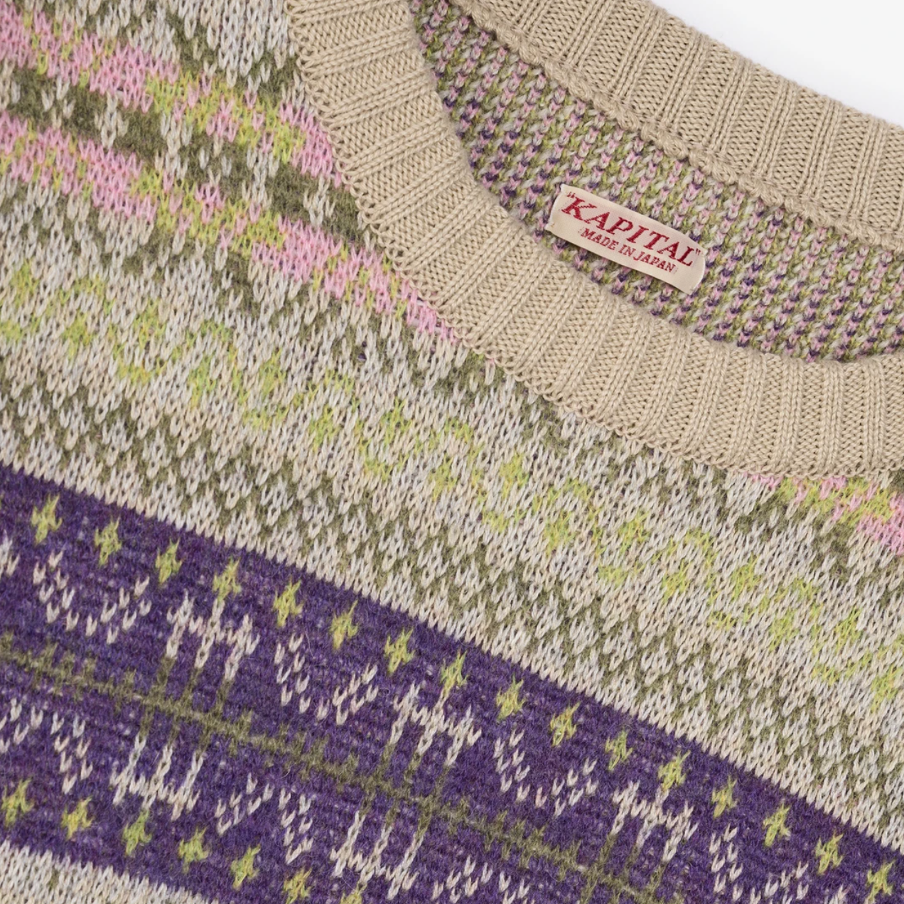 Kapital 7G Wool Fair Isle Bone Crew Sweater