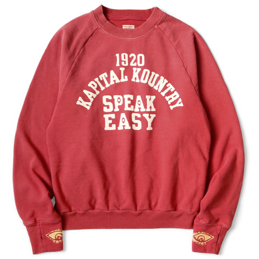 Kapital Fleece Raglan Crewneck Sweatshirt (Speakeasy College Print)