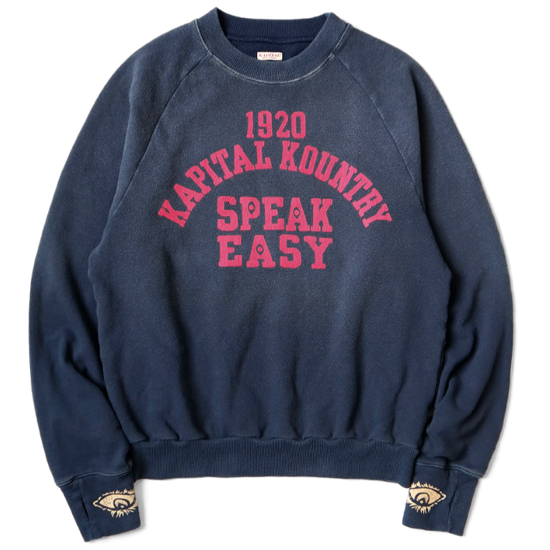 Kapital Fleece Raglan Crewneck Sweatshirt (Speakeasy College Print)