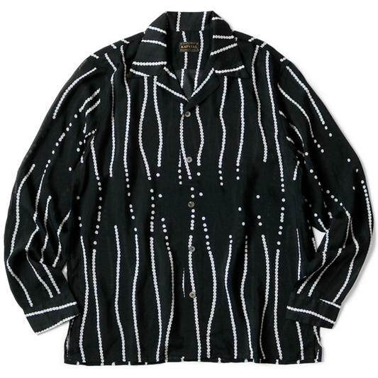 Kapital Silk Rayon Staggered Striped Pearl Print Open Collar Shirt