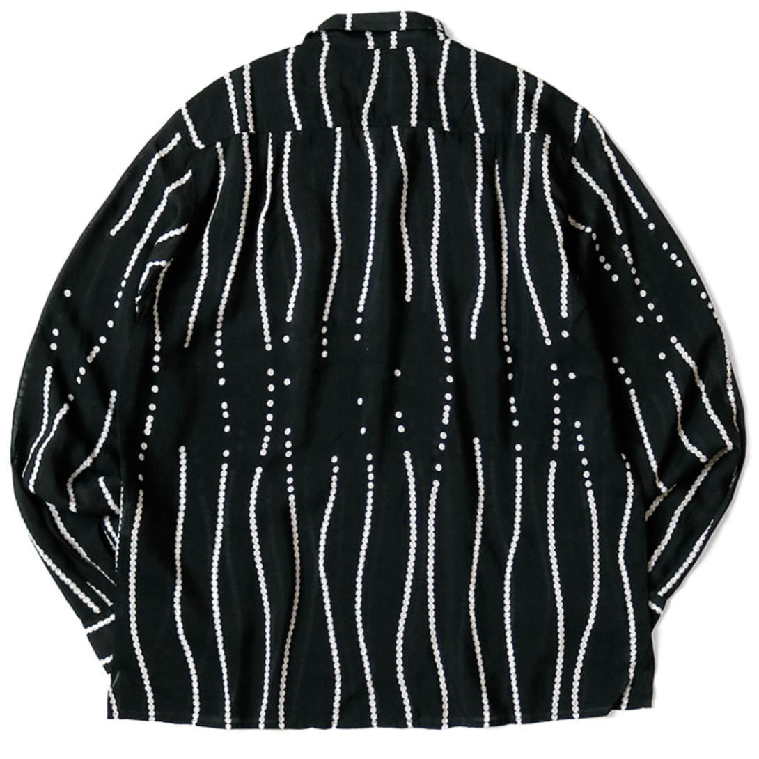 Kapital Silk Rayon Staggered Striped Pearl Print Open Collar Shirt