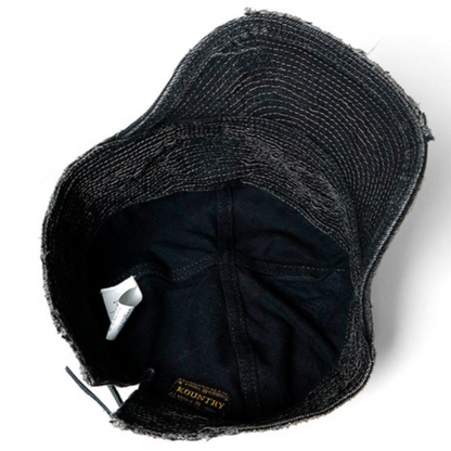 Kapital 11.5oz Black x Black Denim Old Man And The Sea Cap (Crash Remake)