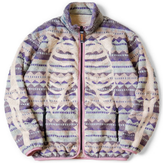 Kapital Ashland Stripe & Bone Pattern Fleece Zip Blouson