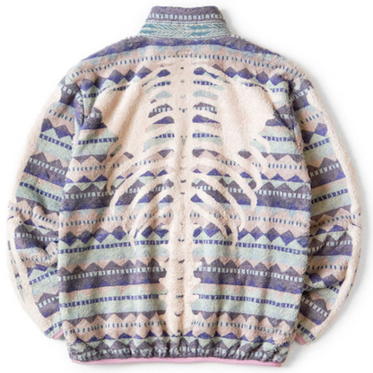 Kapital Ashland Stripe & Bone Pattern Fleece Zip Blouson