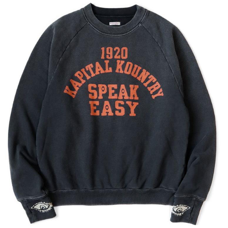 Kapital Fleece Raglan Crewneck Sweatshirt (Speakeasy College Print)