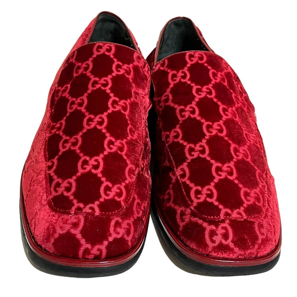 Vintage Gucci GG Guccissima Monogram RED Velvet Flats